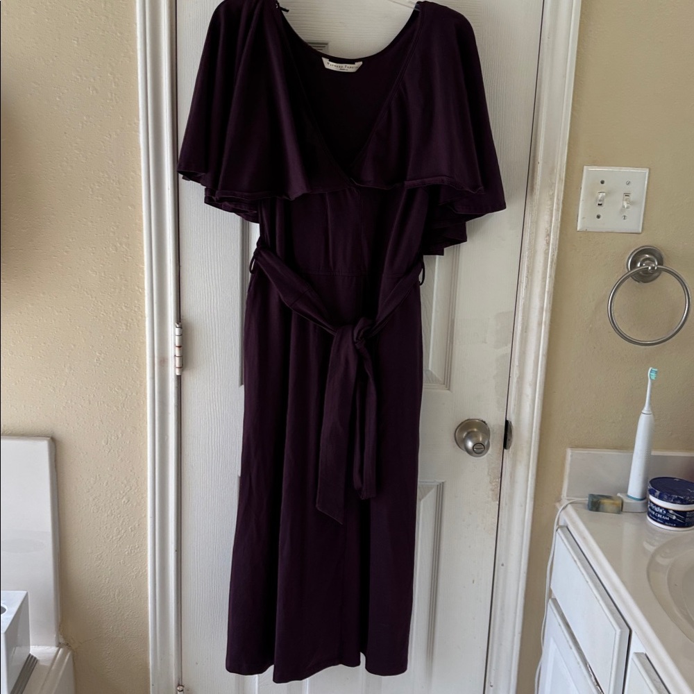 Wayward Fancies eggplant color dress with cape and side pockets. NWOT